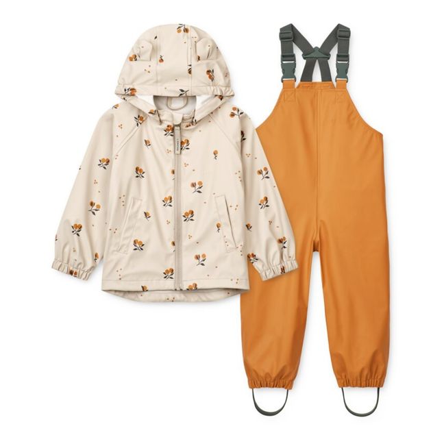 Peach Melodi waterproof jacket + dungarees made from recycled materials | Apricot