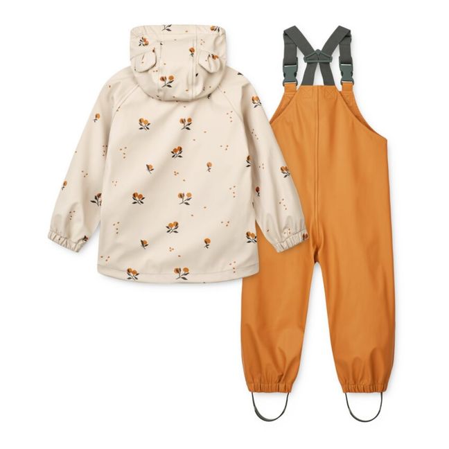 Peach Melodi waterproof jacket + dungarees made from recycled materials | Apricot