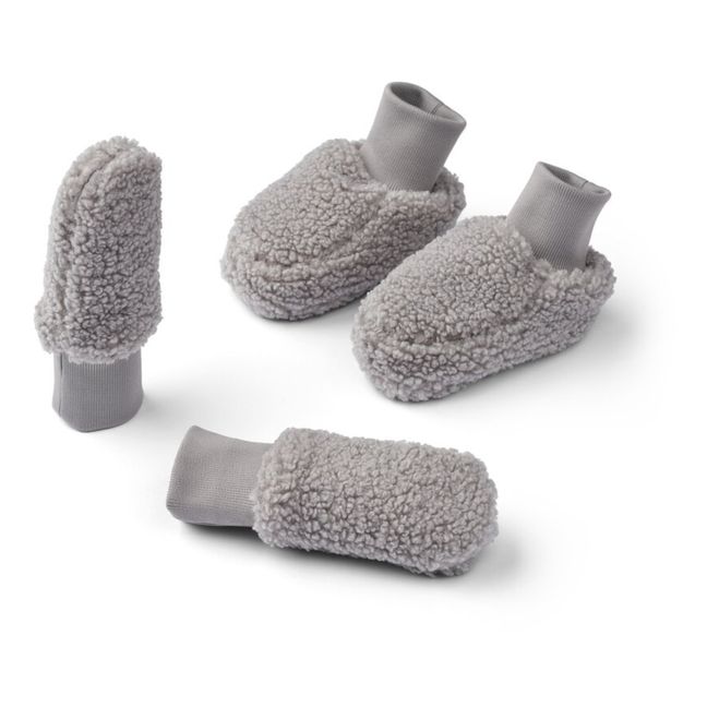 Chaussons + Mitaines Coton Bio Matière Recyclée Façon Fourrure Osman | Grau