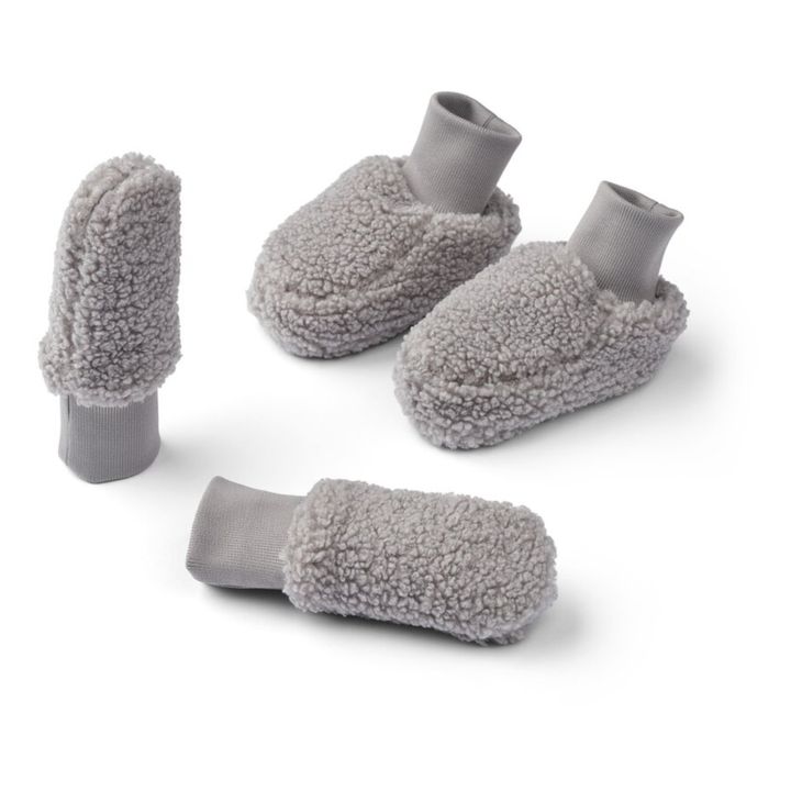 Pantofole + Muffole in Cotone Organico e Materiale Riciclato Stile Pelliccia Osman | Grigio- Immagine del prodotto n°0