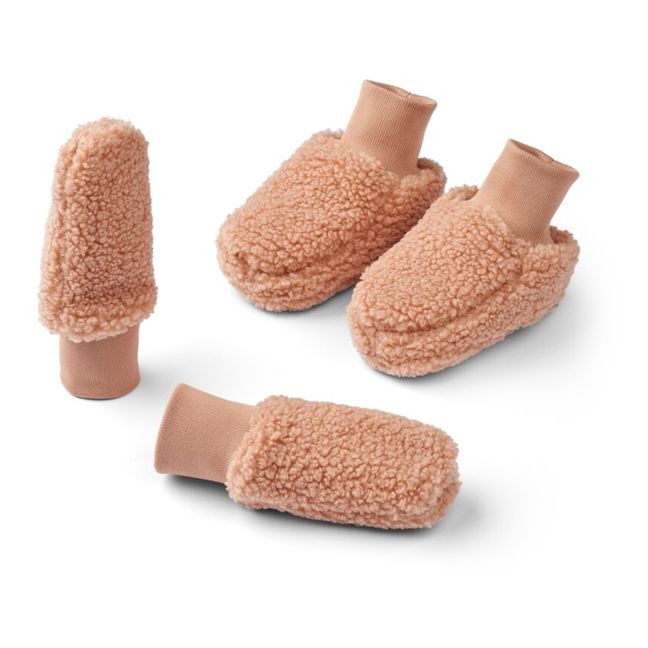 Pantofole + Muffole in Cotone Organico e Materiale Riciclato Stile Pelliccia Osman | Rosa