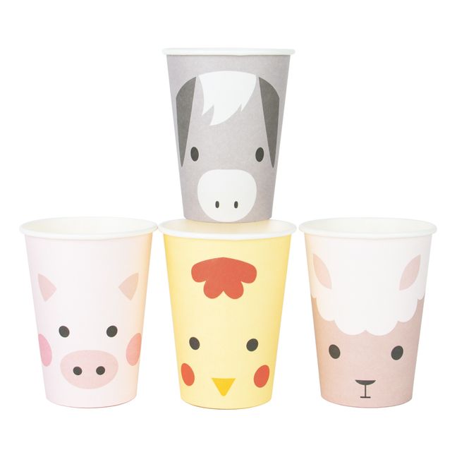 Vasos de cartón Mini granja - Lote de 8