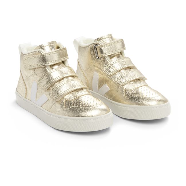 Baskets V-10 Mid Scratchs Cuir Fourrées | Doré