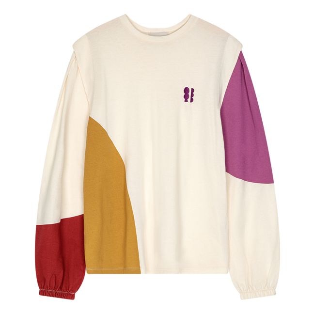 T-Shirt Coton Bio Colorblock - Collection Femme  | Ecru