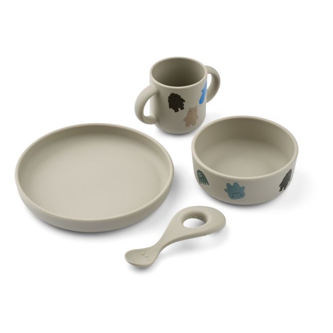 Geschirr-Set aus Silikon Vivi - 4er-Set | Monster/Mist