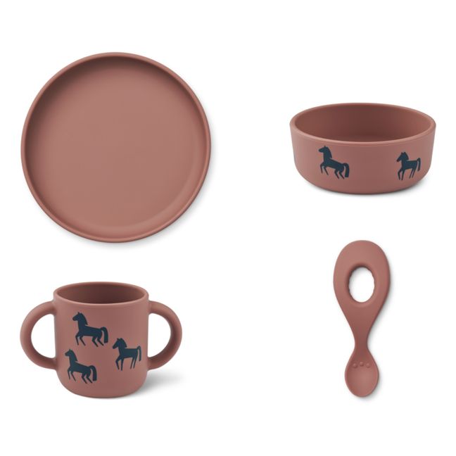 Set vaisselle Vivi en silicone - Set de 4 | Horses/Dark rosetta