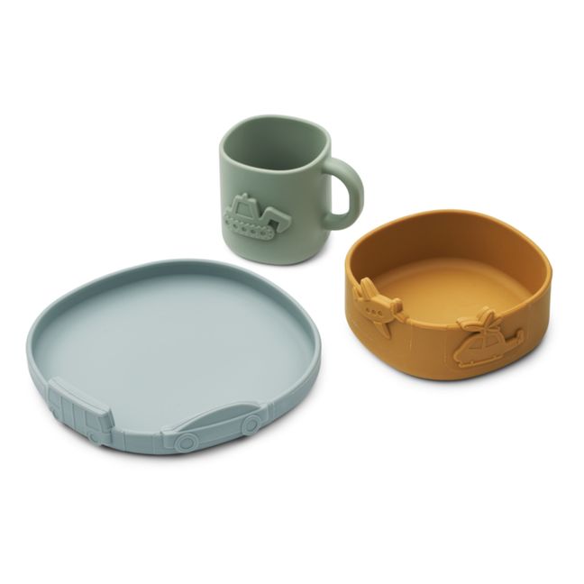 Set vaisselle Kine en silicone - Set de 3 | Blue fog mix