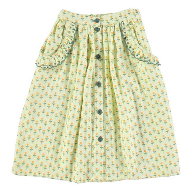Floral Cotton Muslin Skirt | Pale yellow