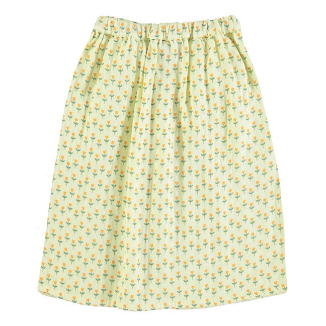 Jupe Gaze de Coton Fleurs | Jaune pâle