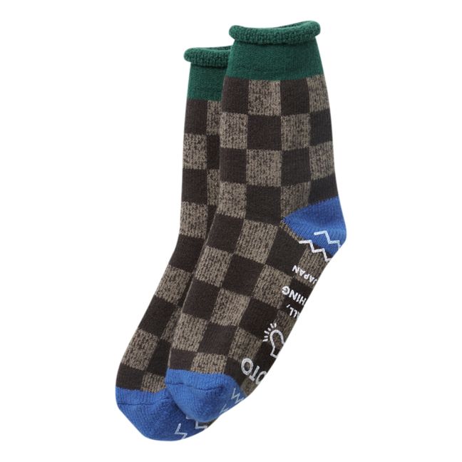 Chaussettes Pile Room "Checkerboard" Laine | Dark green