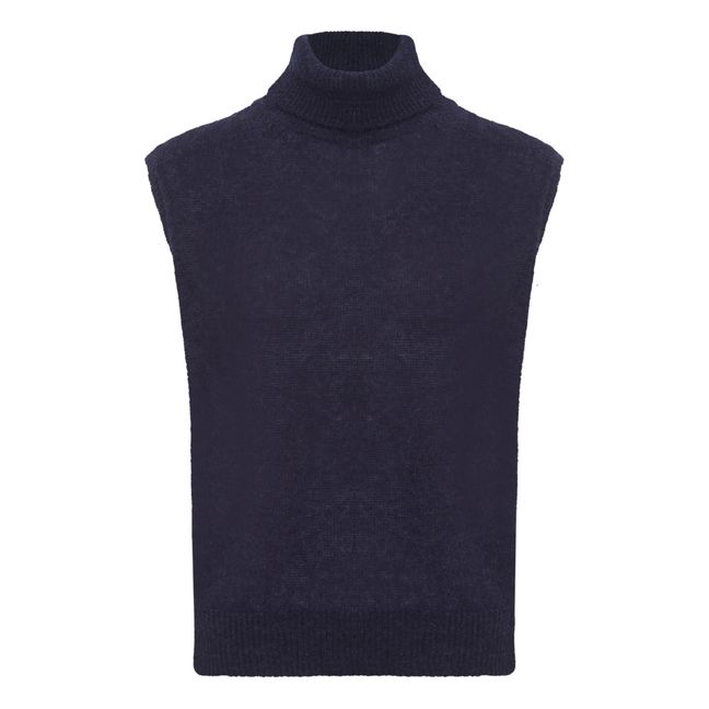 Pull Sans Manches Laine Vierge et Mohair | Bleu marine