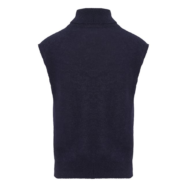 Pull Sans Manches Laine Vierge et Mohair | Bleu marine