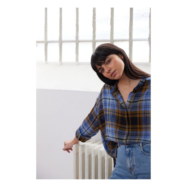 Bluse Ella Himalaja Kariert Wolle | Blau