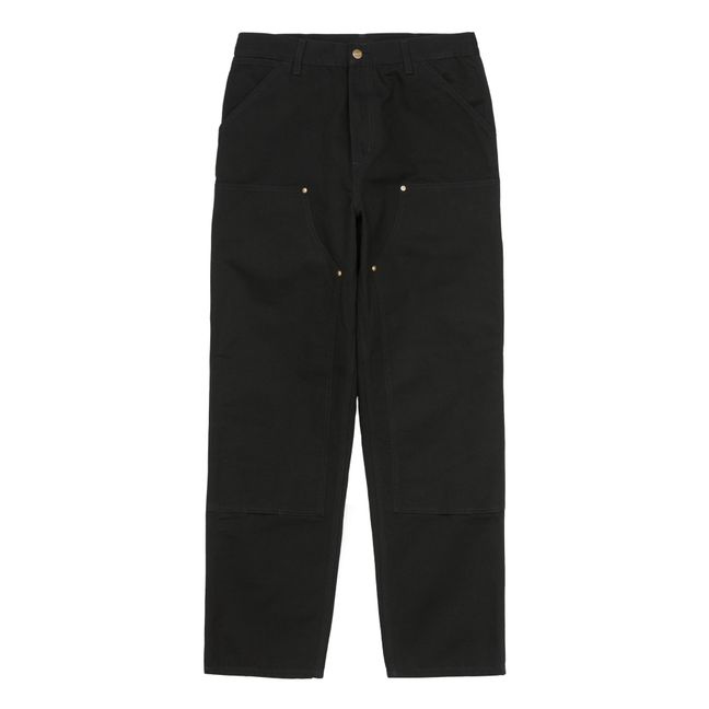 Double Knee Organic Cotton Wide-Legged Trousers | Black