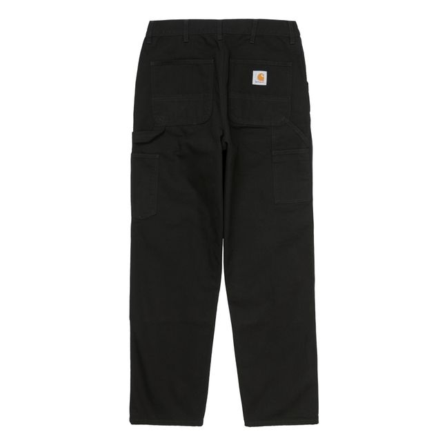 Double Knee Organic Cotton Wide-Legged Trousers | Schwarz