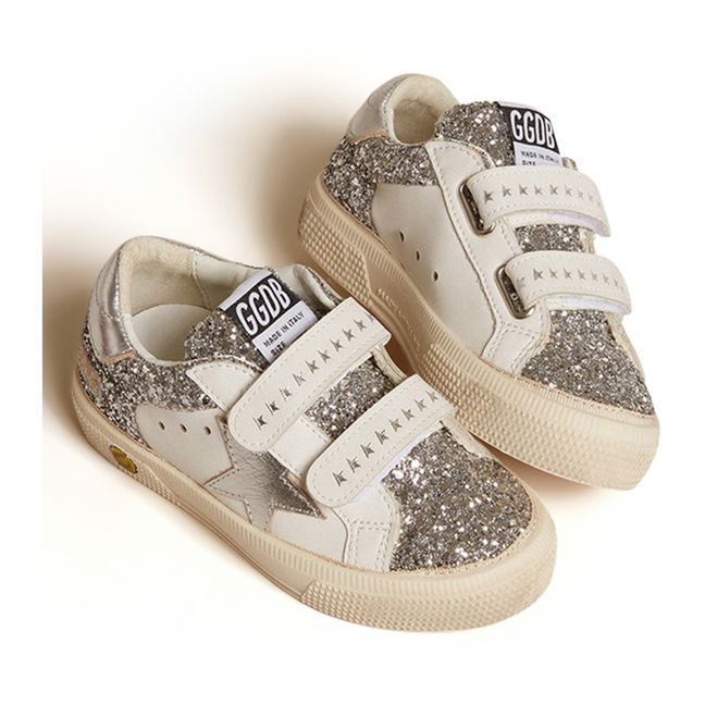 Zapatillas con velcros May con lentejuelas | Plateado
