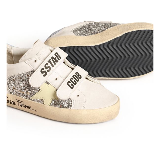 Old School Signature Glitter Velcro Sneakers | Silver