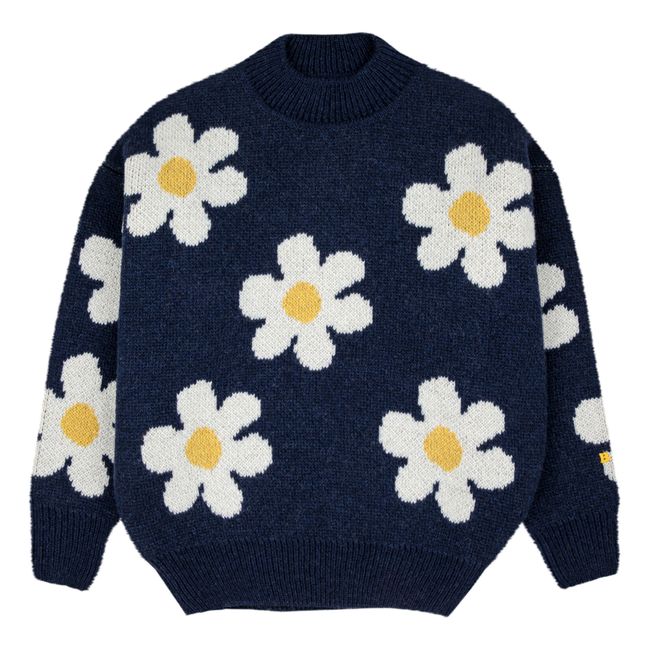 Pull in lana a fiori | Blu marino