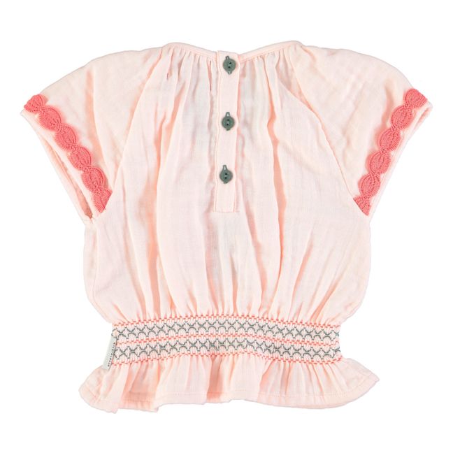 Cotton Gauze Embroidered Blouse | Pale pink