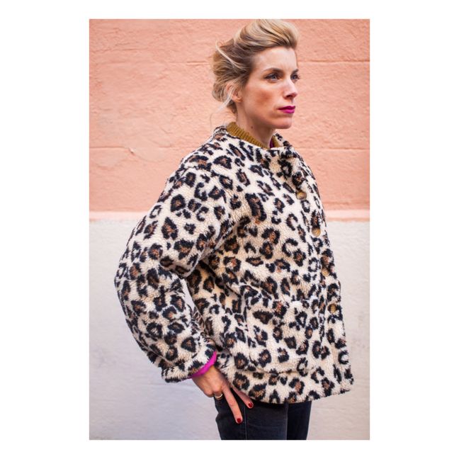 Veste Façon Fourrure Léopard Plume - Collection Femme  | Beige