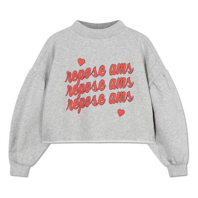 Sweat Cropped Heart Coton Bio | Light grey