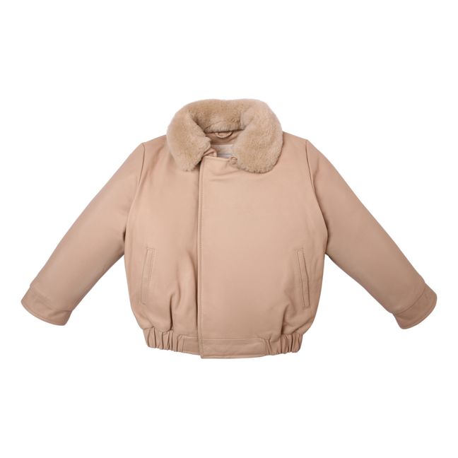 Veste Cuir et Laine Yuki | Rose poudré