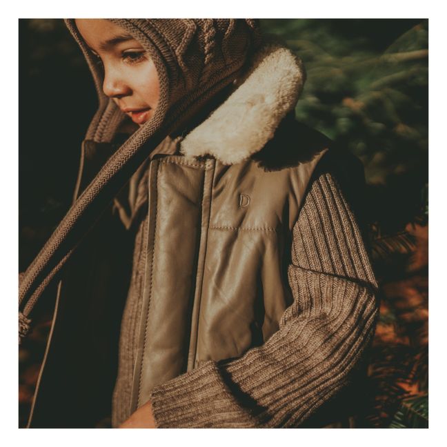 Doudoune Sans Manches Cuir et Laine Bees | Taupe