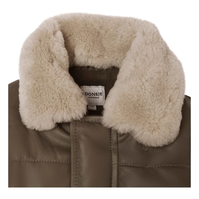 Doudoune Sans Manches Cuir et Laine Bees | Taupe