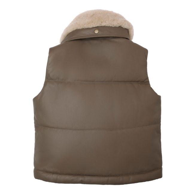 Doudoune Sans Manches Cuir et Laine Bees | Taupe