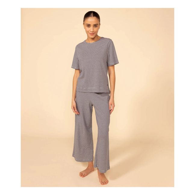 T-Shirt + Pantalon Pyjama Rayé Coton Bio - Collection Femme  | Bleu marine