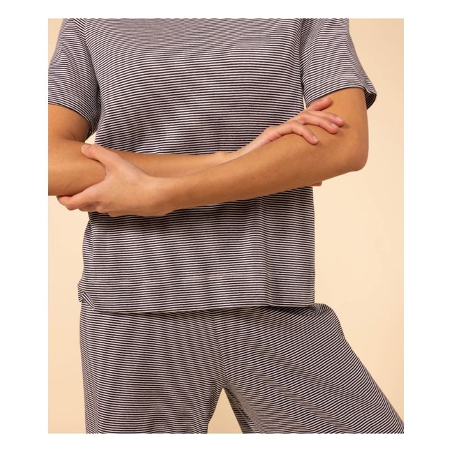 Organic Cotton Striped T-Shirt + Pyjama Pants - Women's Collection  | Navy blue