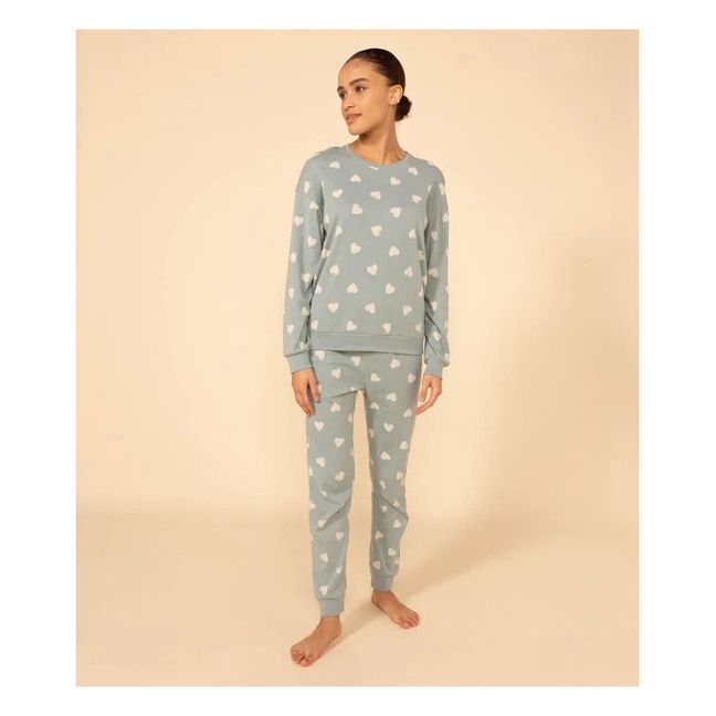 Sweatshirt + Hose Pyjama Herz - Damenkollektion  | Grün