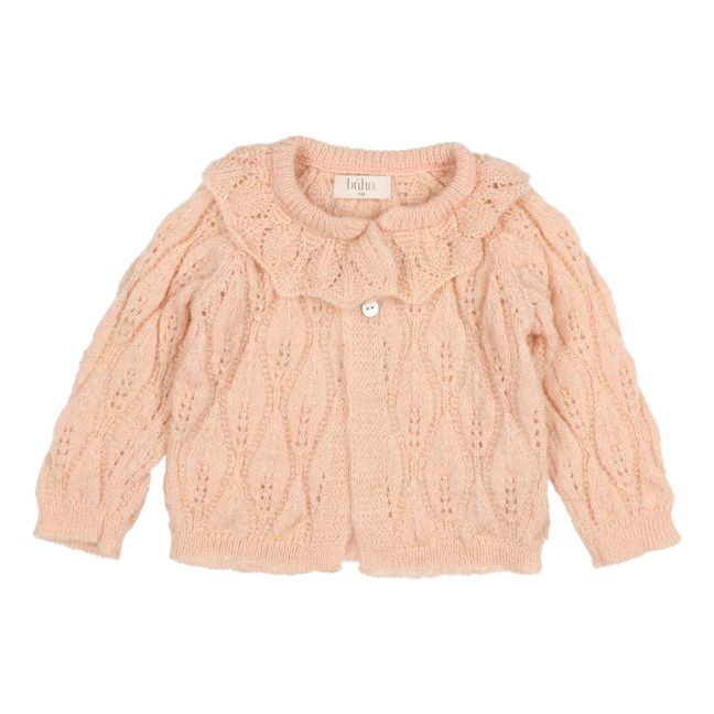 Boho openwork cardigan with ruffled collar | Pink