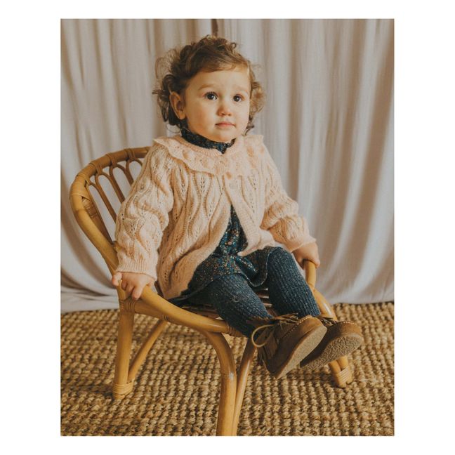 Boho openwork cardigan with ruffled collar | Pink