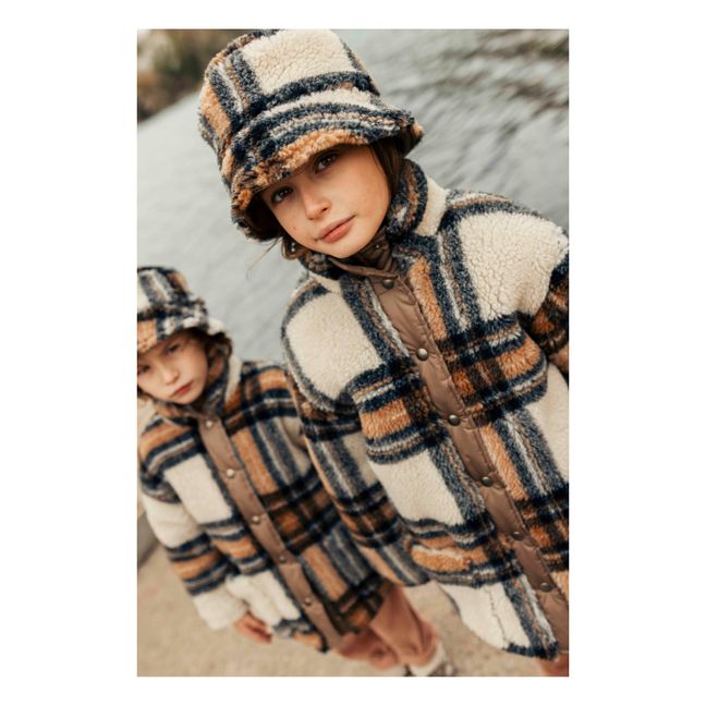 Manteau Façon Fourrure à Carreaux | Ecru