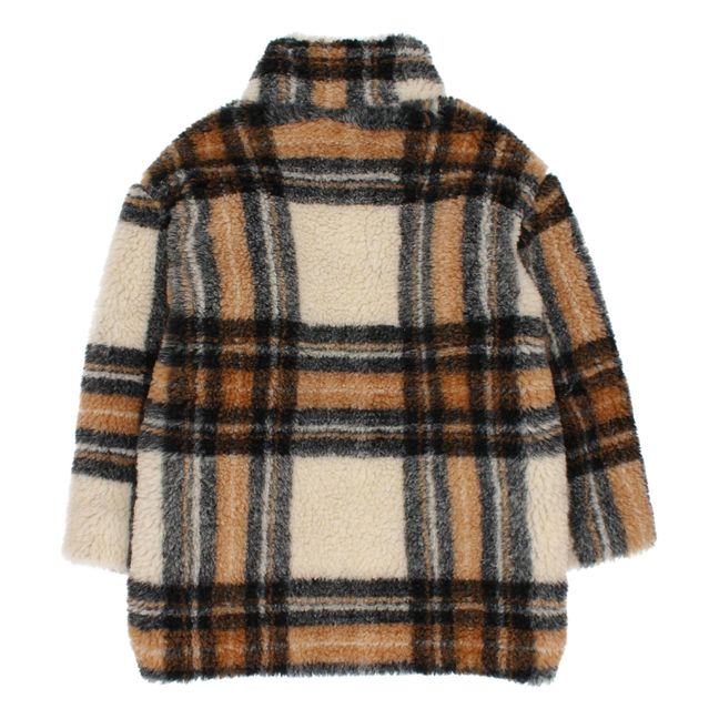 Manteau Façon Fourrure à Carreaux | Ecru