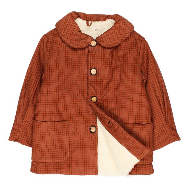 Checkered Corduroy Lined Coat | Brick red