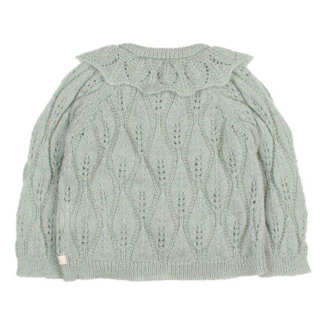 Boho openwork cardigan with ruffled collar | Sage