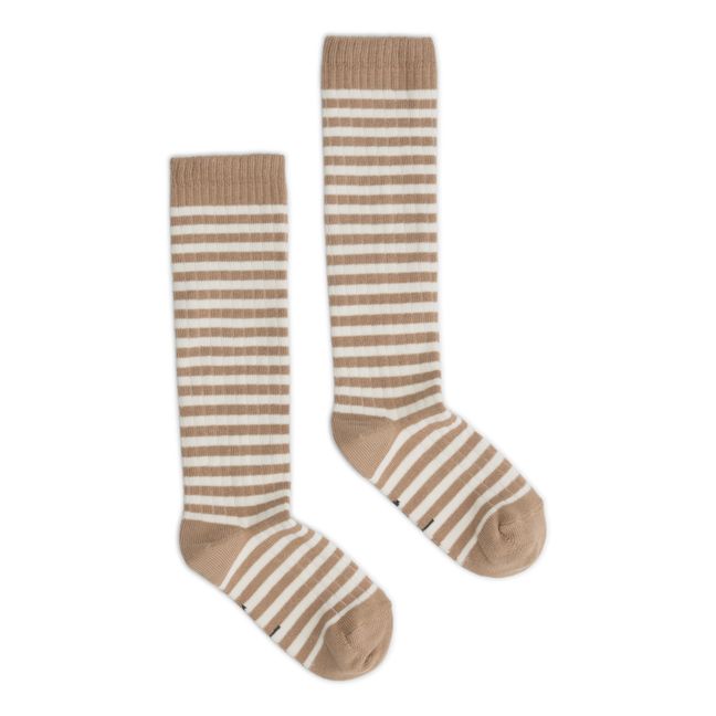 Striped Organic Cotton Socks | Beige