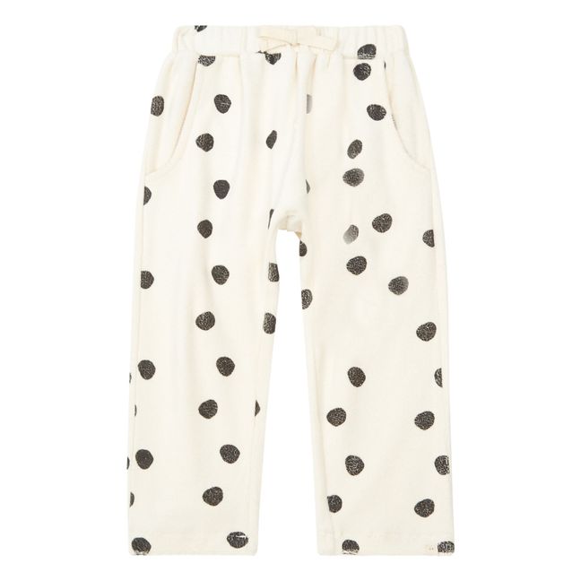 Amelie Organic Cotton Polka Dot Fleece Pants | White