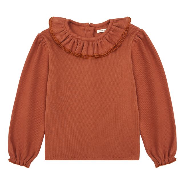 Camiseta con cuello de algodón orgánico Gabriela | Marrón