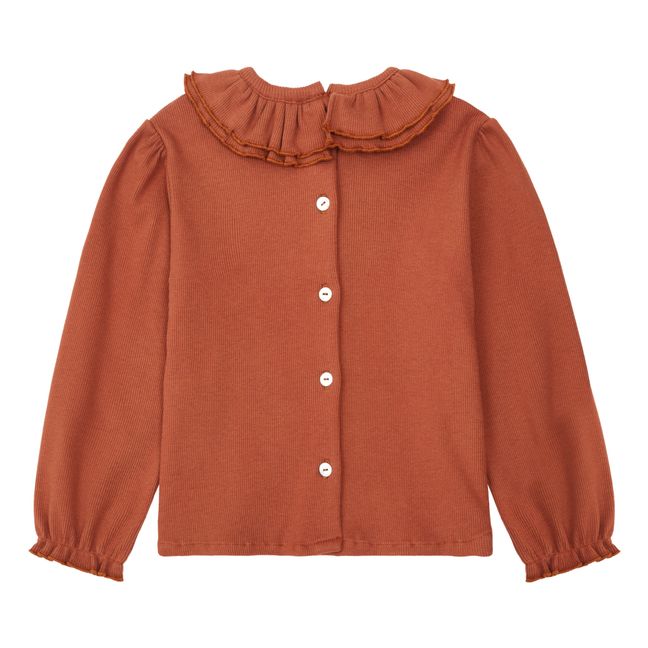 Camiseta con cuello de algodón orgánico Gabriela | Marrón