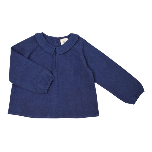 Blusa Octave de lino y algodón | Azul Marino