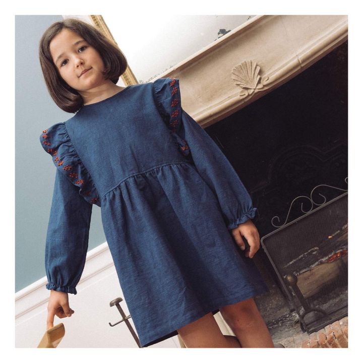 Aliénor Linen and Cotton Dress | Navy blue- Product image n°1