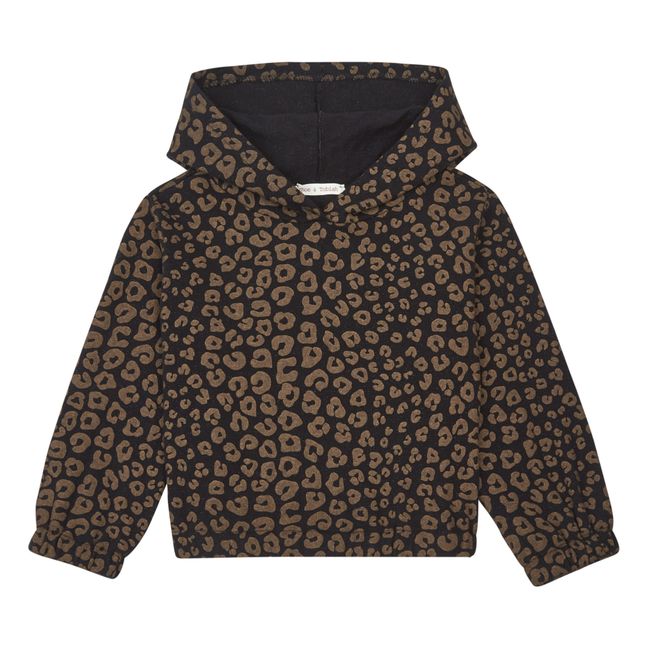 Knitted Leopard-Print Hooded Pullover | Charcoal grey