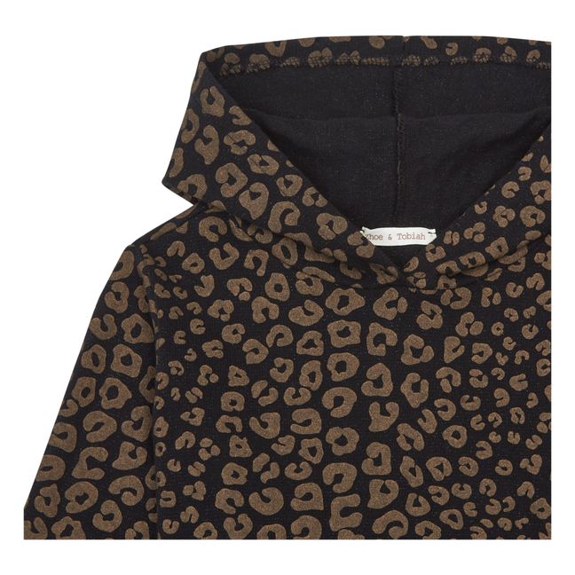 Knitted Leopard-Print Hooded Pullover | Charcoal grey