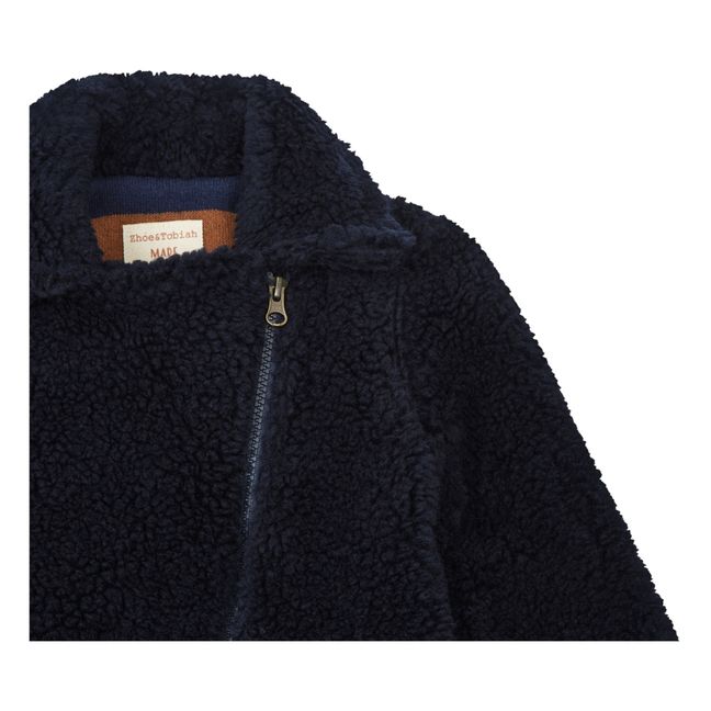 Manteau Zippé Façon Fourrure | Bleu marine