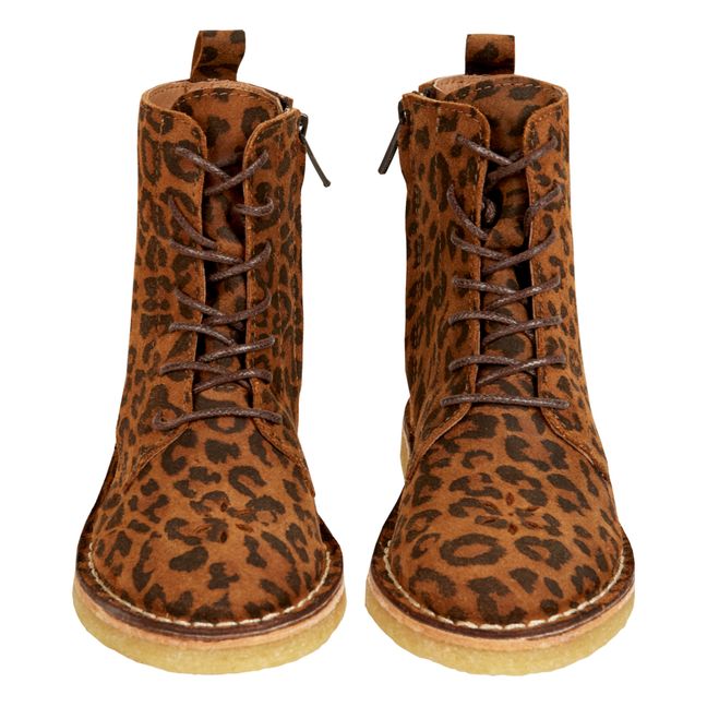 Emi Leopard Print Leather Lace-Up Boots | Caramello