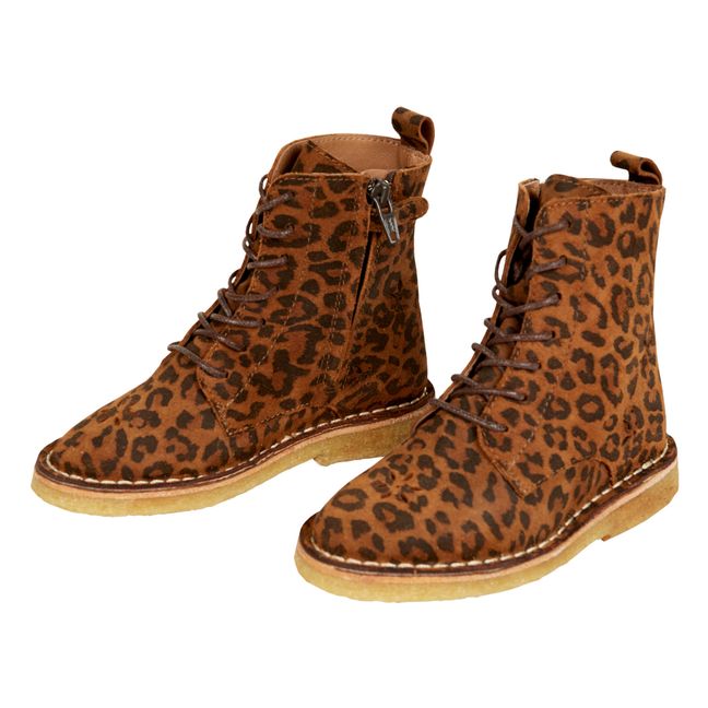Bottines à Lacets Cuir Léopard Emi | Caramel