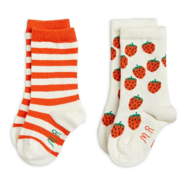Set 2 Paires de Chaussettes Coton Bio Fraise | Ecru